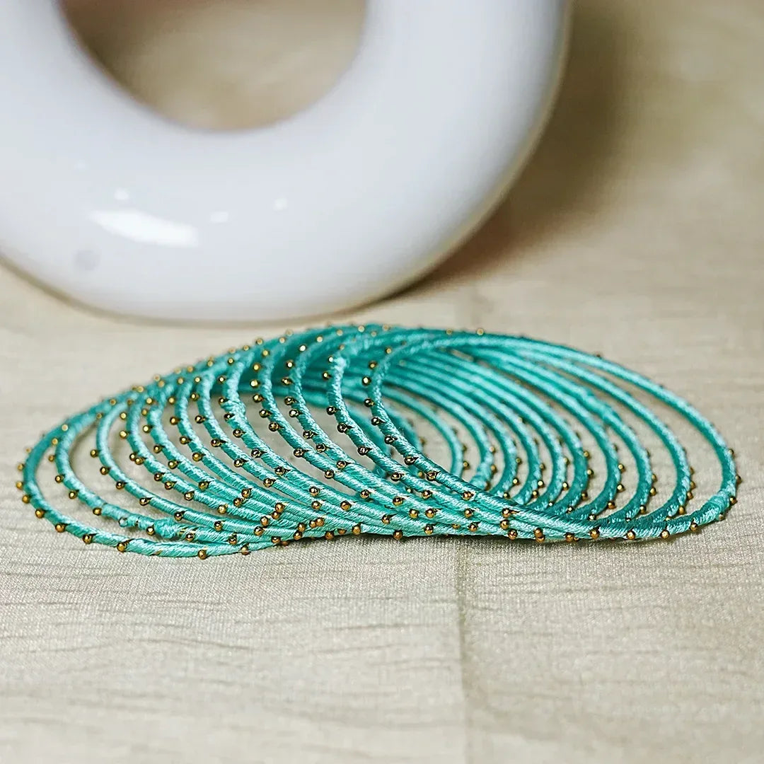 Metal Base with Premium Thread Work Bangles for Women & Girls (Pack of 12 Bangle) - The Golden Cascade